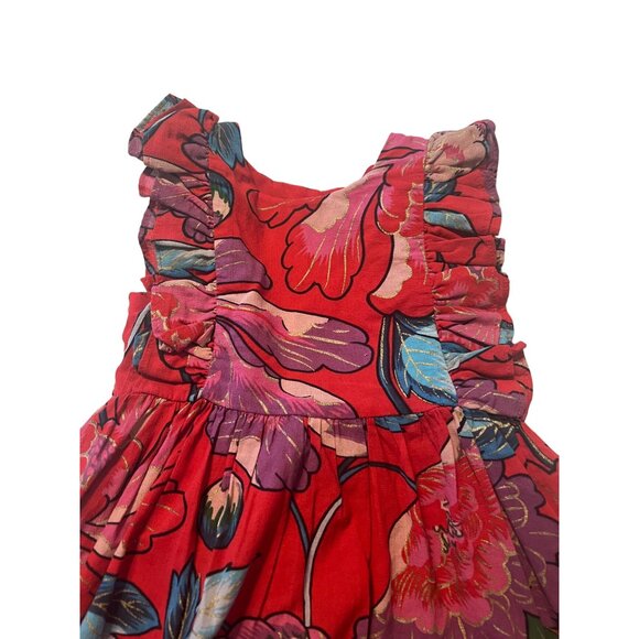 Pippa & Julie Girls Size 2T Floral Ruffle Dress Red Round Neck Sleeveless Excell - Picture 4 of 8
